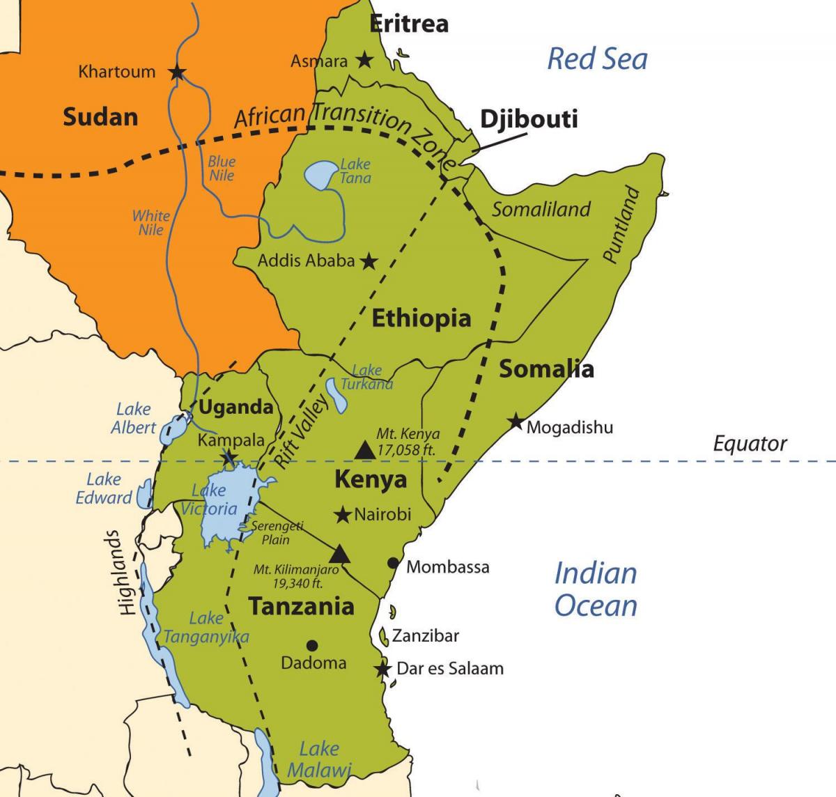 karta över Etiopiska högplatån afrika