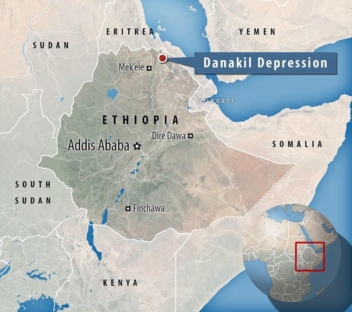 danakil depression Etiopien karta
