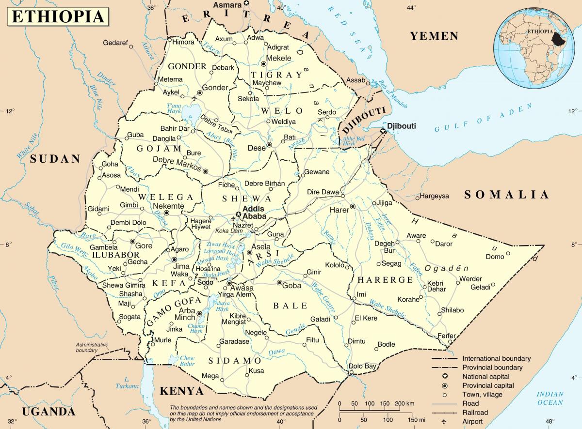 politisk karta över Etiopien