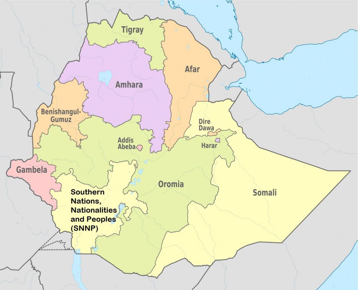 Etiopien regionala stater karta