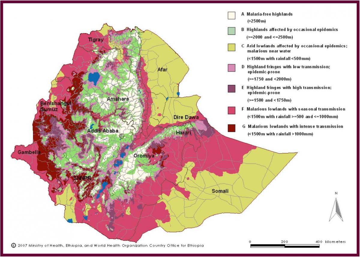 karta över Etiopien malaria