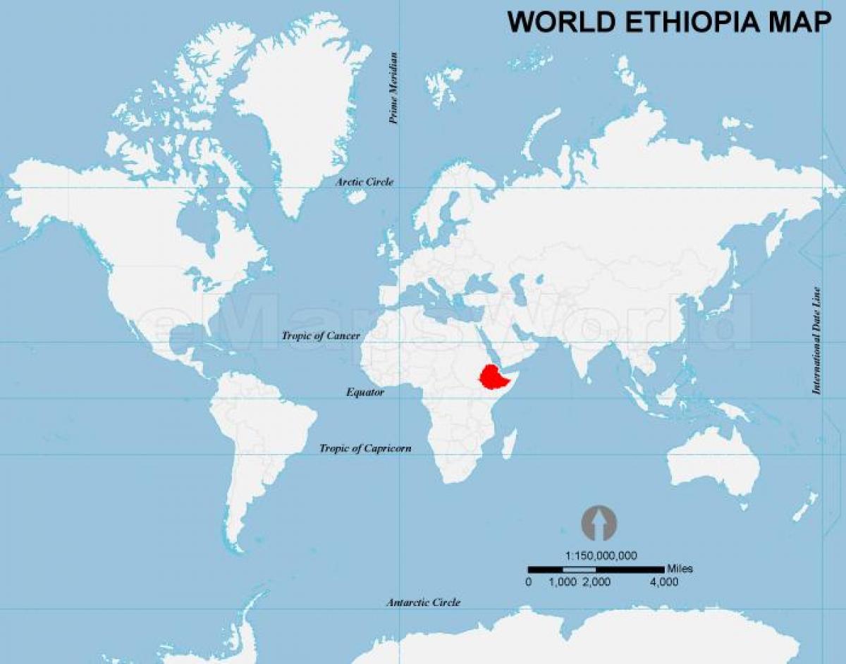 världskarta Etiopien läge