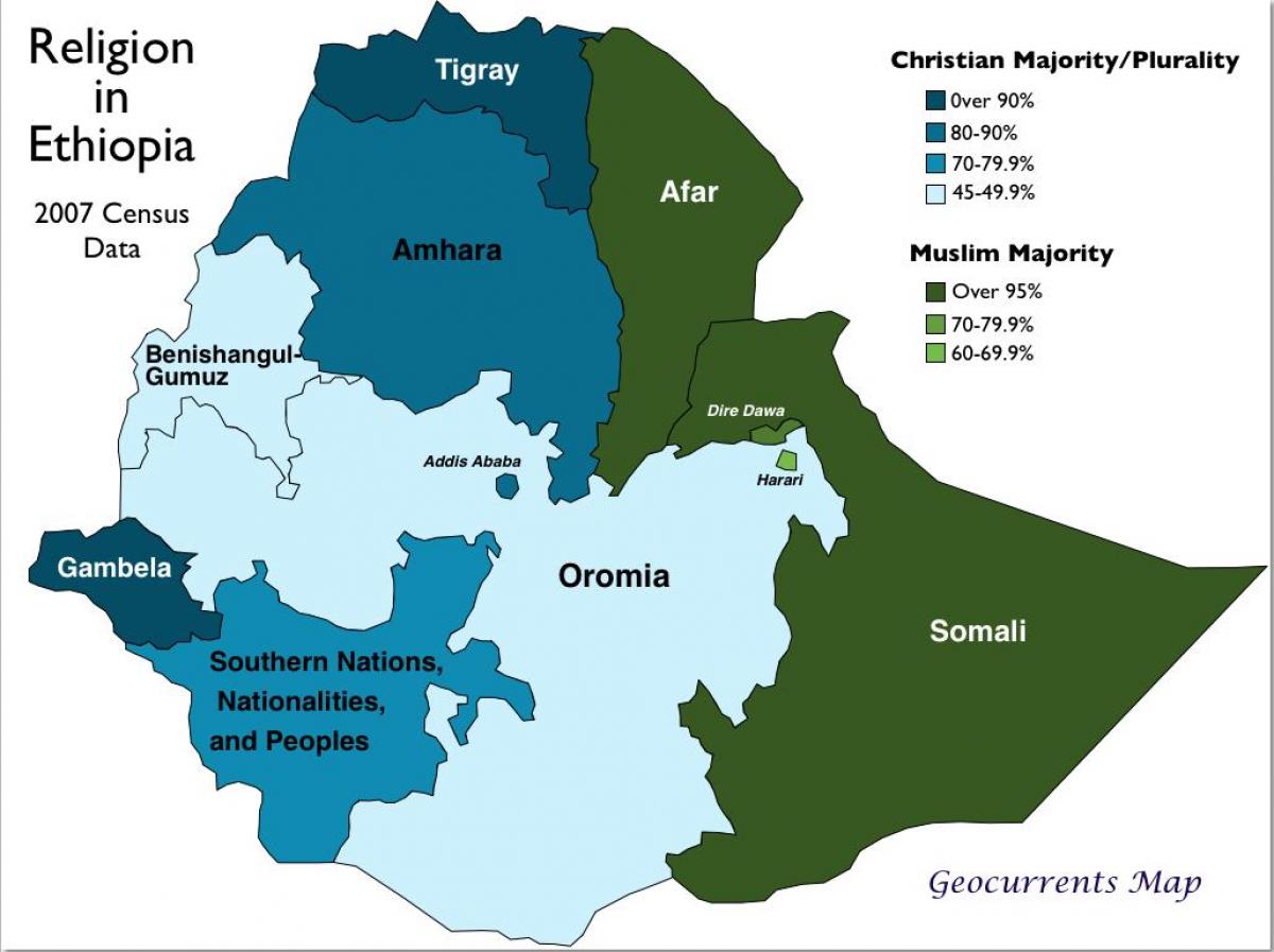 karta över Etiopien religion