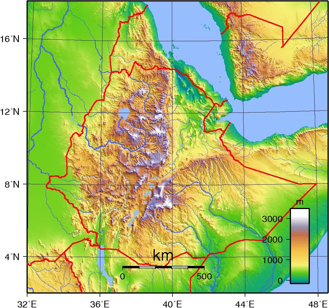 Etiopiska högländerna i afrika karta