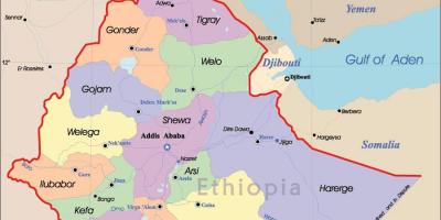 Etiopien karta med städer