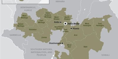 Karta över oromia-regionen i Etiopien